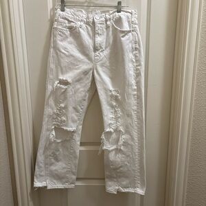 Frame Womens White High Rise Ripped Cropped Flared Leg Le Jane Jeans Sz 30